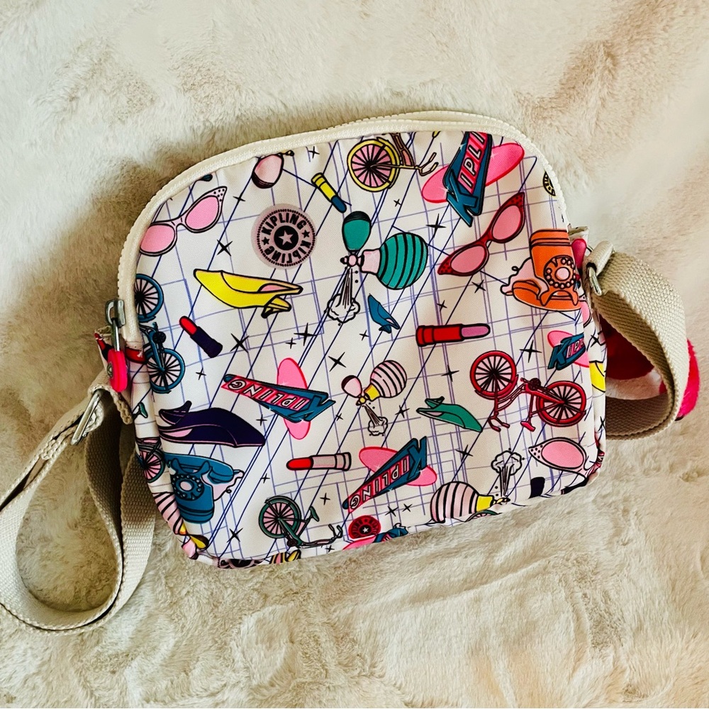 Kipling Keefe Crossbody Bag in Sweet Shop Print w/ Monkey Keychain - Picture 6 of 10